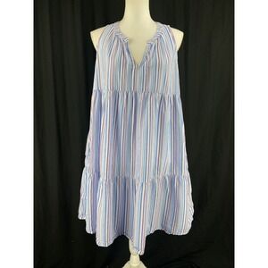 Xirena Womens M Sleeveless Tiered‎ Mini Sun Dress Bib Tent Striped Flowy
